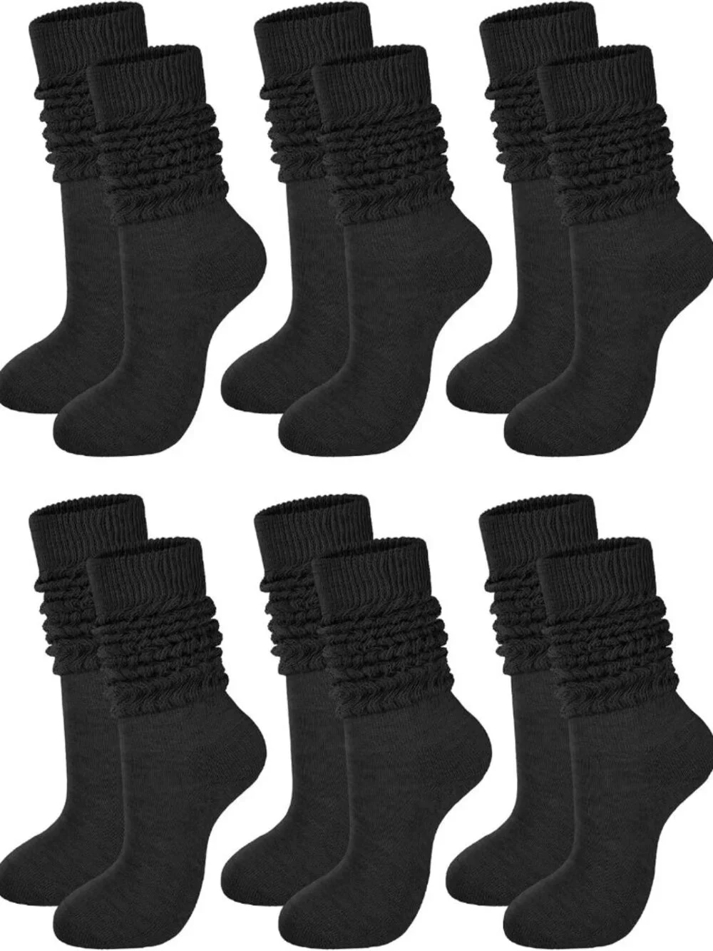 6 Pairs Slouch Socks for Women | Knee High Cotton Scrunch Socks, Retro 80s 90s